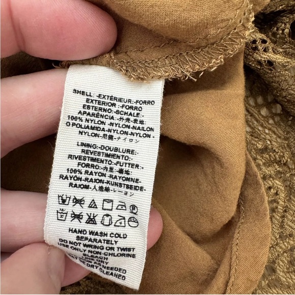 Sexy! Free People Uptown Dress Bronze Lace Long Sleeve Deep V Neck Mini - Picture 7 of 8